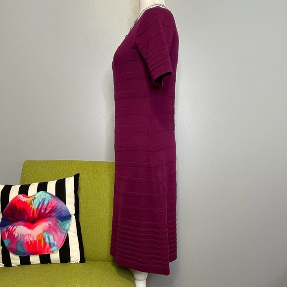 Calvin Klein Raspberry Wool Knit A-Line Sweater Dress Work Cocktail - Picture 3 of 5